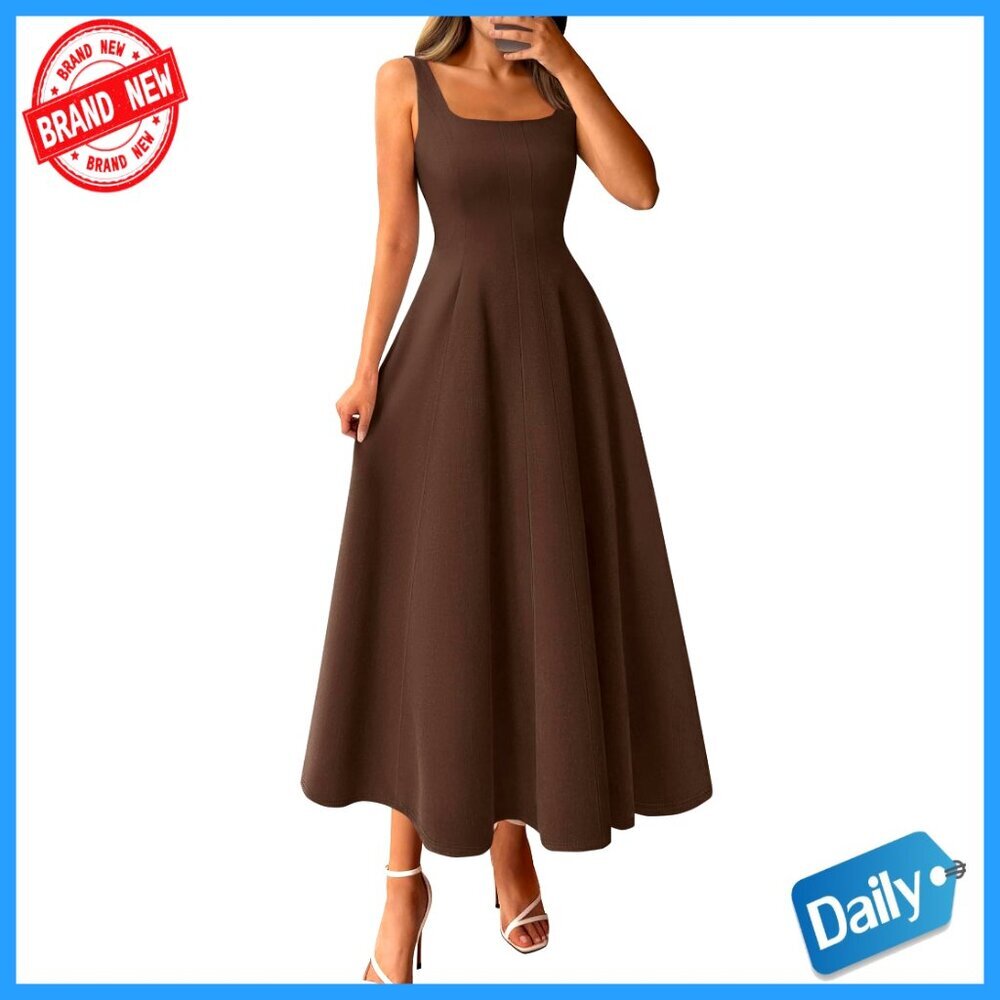 Elegant Square Neck Sleeveless A Line Maxi Dress Flowy Cocktail Party Formal